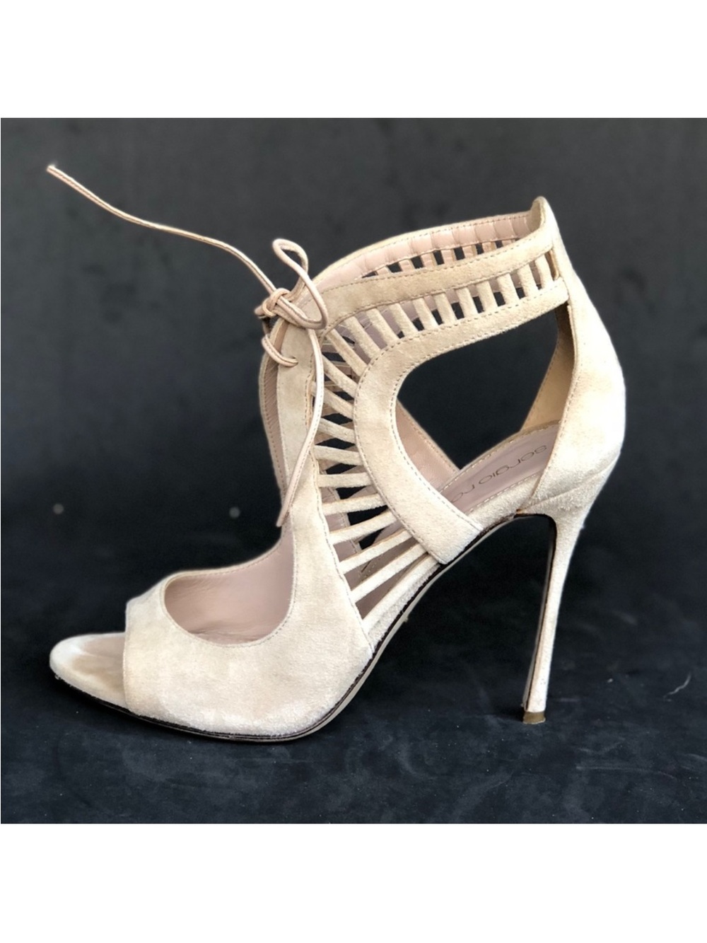 Sergio Rossi Beige Suede Strappy Lace-Up Stiletto Sandals EU8 US8 $850